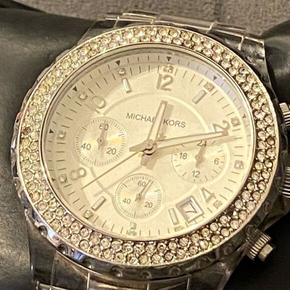 MICHAEL KORS Clear Crystal Women's Chronograph Watch MK5337 **FLAWS** - Picture 7 of 9